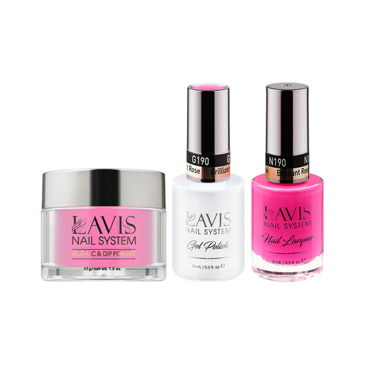 LAVIS 3 in 1 - 190 Brilliant Rose - Acrylic & Dip Powder, Gel & Lacquer