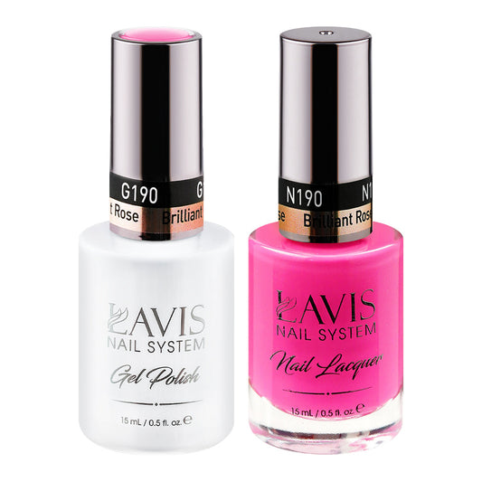 LAVIS 190 Brilliant Rose - Gel Polish & Matching Nail Lacquer Duo Set - 0.5oz