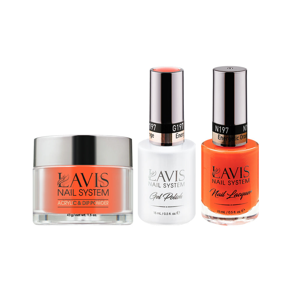 LAVIS 3 in 1 - 197 Energetic Orange - Acrylic & Dip Powder, Gel & Lacquer