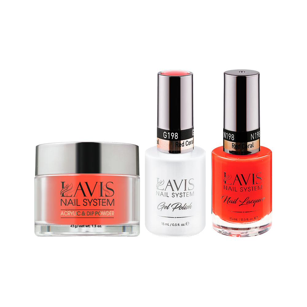 LAVIS 3 in 1 - 198 Red Coral - Acrylic & Dip Powder, Gel & Lacquer