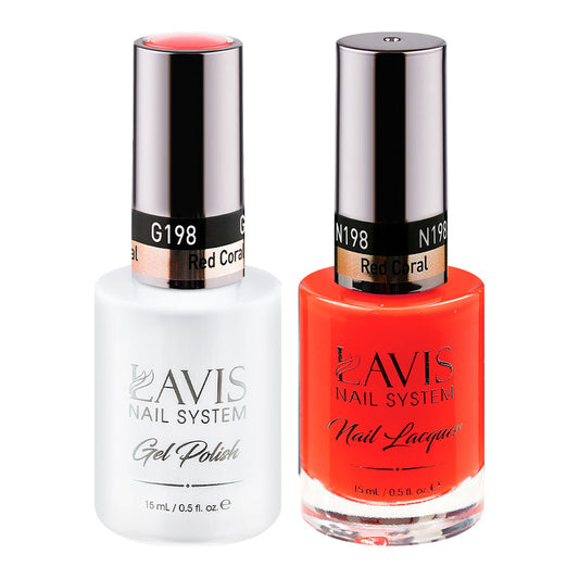 LAVIS 198 Red Coral - Gel Polish & Matching Nail Lacquer Duo Set - 0.5oz