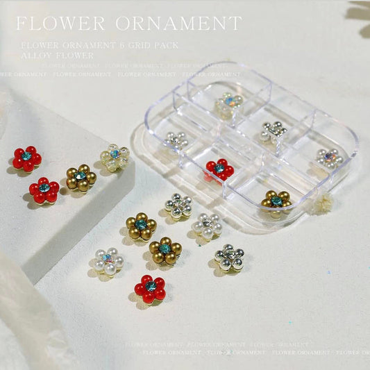 Flower Opnament 6 Grid Pack Alloy Nail Art Charms for Manicure Nail Art Decor