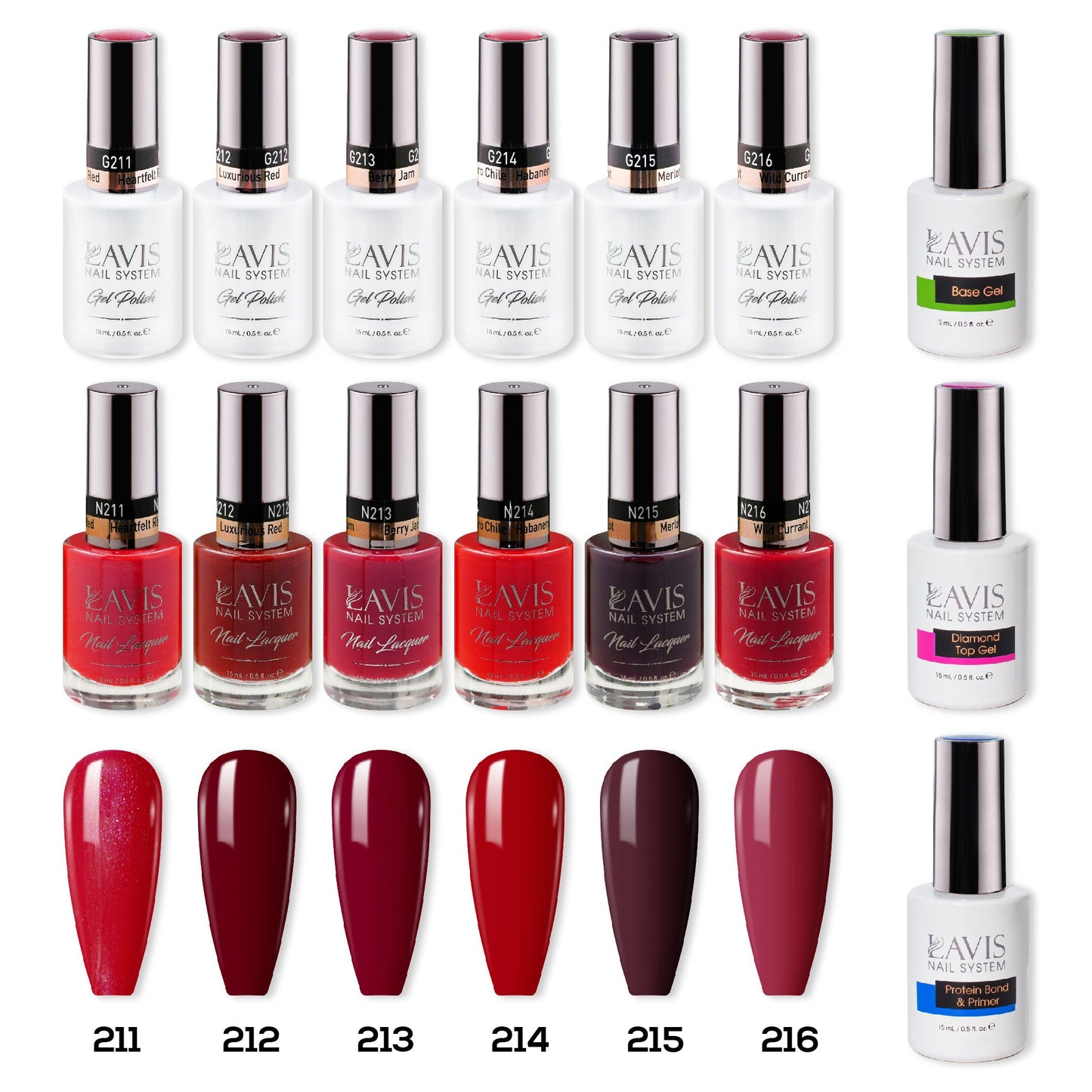 LAVIS Healthy Gel & Matching Lacquer Starter Kit HOLIDAY IN WONDERLAND : 211, 212, 213, 214, 215, 216, Base,Top & Bond Primer