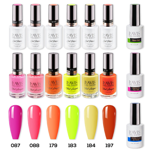 LAVIS Healthy Gel & Matching Lacquer Starter Set 14 : 087, 088, 179, 183, 184, 197, Base,Top & Bond Primer