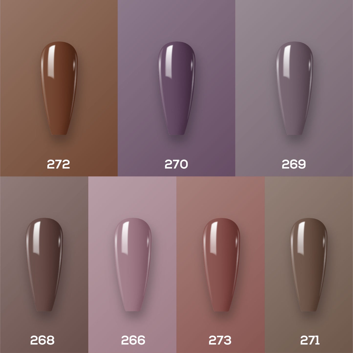 Lavis Holiday Collection: 7 Gel Polishes, 1 Base Gel, 1 Top Gel - Set 18 - 272, 270, 269, 268, 266, 273, 271 + BT