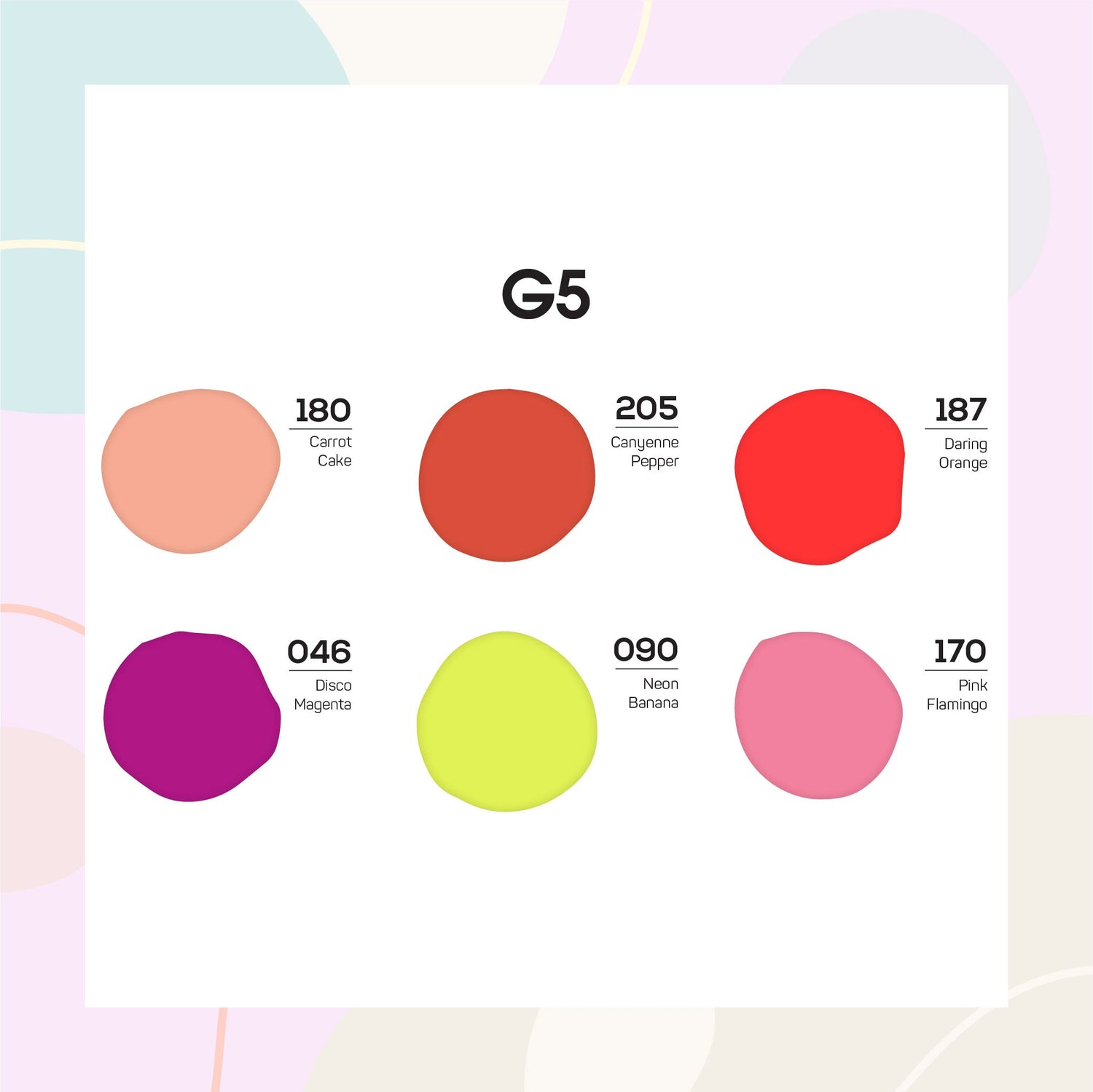 Lavis Gel Summer Color Set G5 (6 colors) : 180, 205, 187, 046, 090, 170