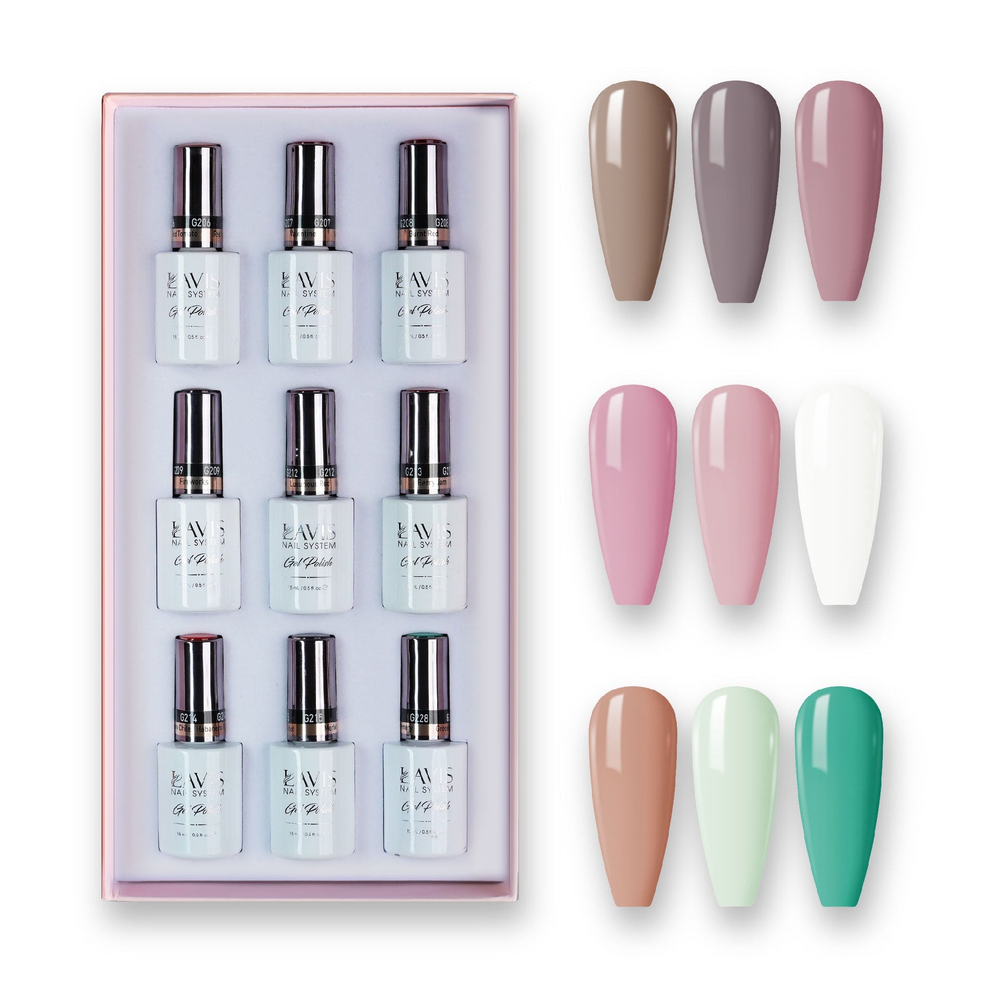 9 Lavis Holiday Gel Nail Polish Collection - SET 5 - 028; 117; 113; 136; 153; 001; 135; 066; 140