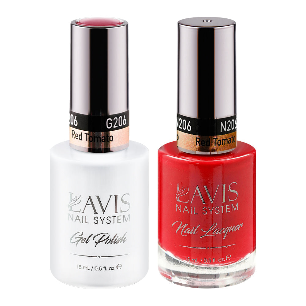 LAVIS 206 Red Tomato - Gel Polish & Matching Nail Lacquer Duo Set - 0.5oz