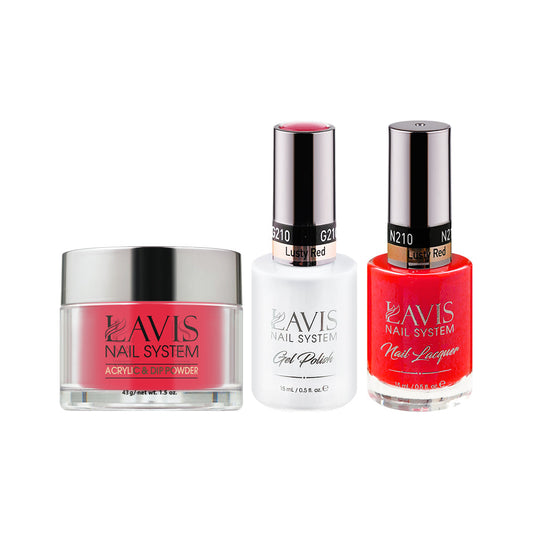 LAVIS 3 in 1 - 210 Lusty Red - Acrylic & Dip Powder, Gel & Lacquer