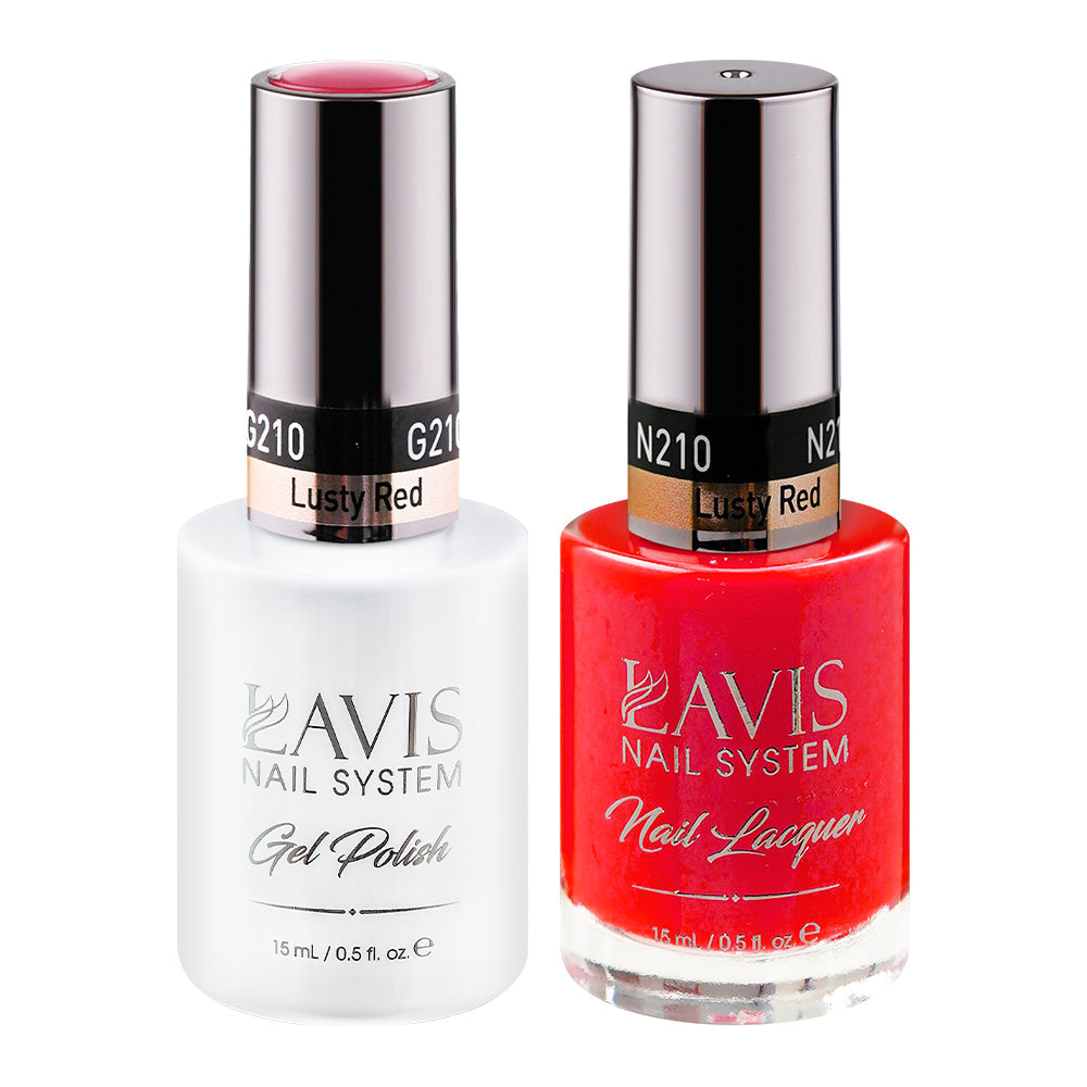 LAVIS 210 Lusty Red - Gel Polish & Matching Nail Lacquer Duo Set - 0.5oz