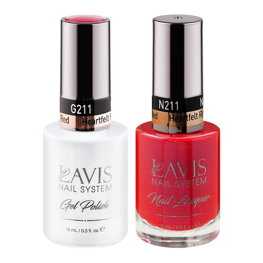 LAVIS 211 Heartfelt Red - Gel Polish & Matching Nail Lacquer Duo Set - 0.5oz