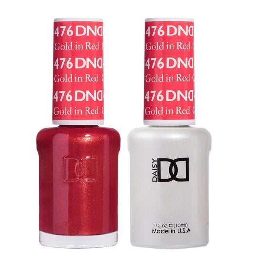 DND 476 Gold in Red - DND Gel Polish & Matching Nail Lacquer Duo Set - 0.5oz