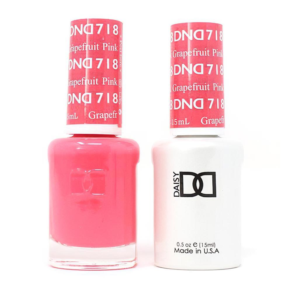 DND 718 Pink Grapefruit - DND Gel Polish & Matching Nail Lacquer Duo Set - 0.5oz