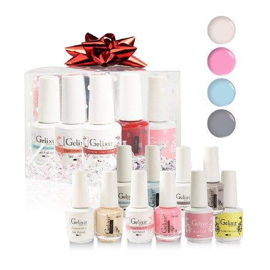 GELIXIR Holiday Gift Bubdle: 4 Gel & Lacquer, 1 Base Gel, 1 Top Gel - 001, 010, 067, 036
