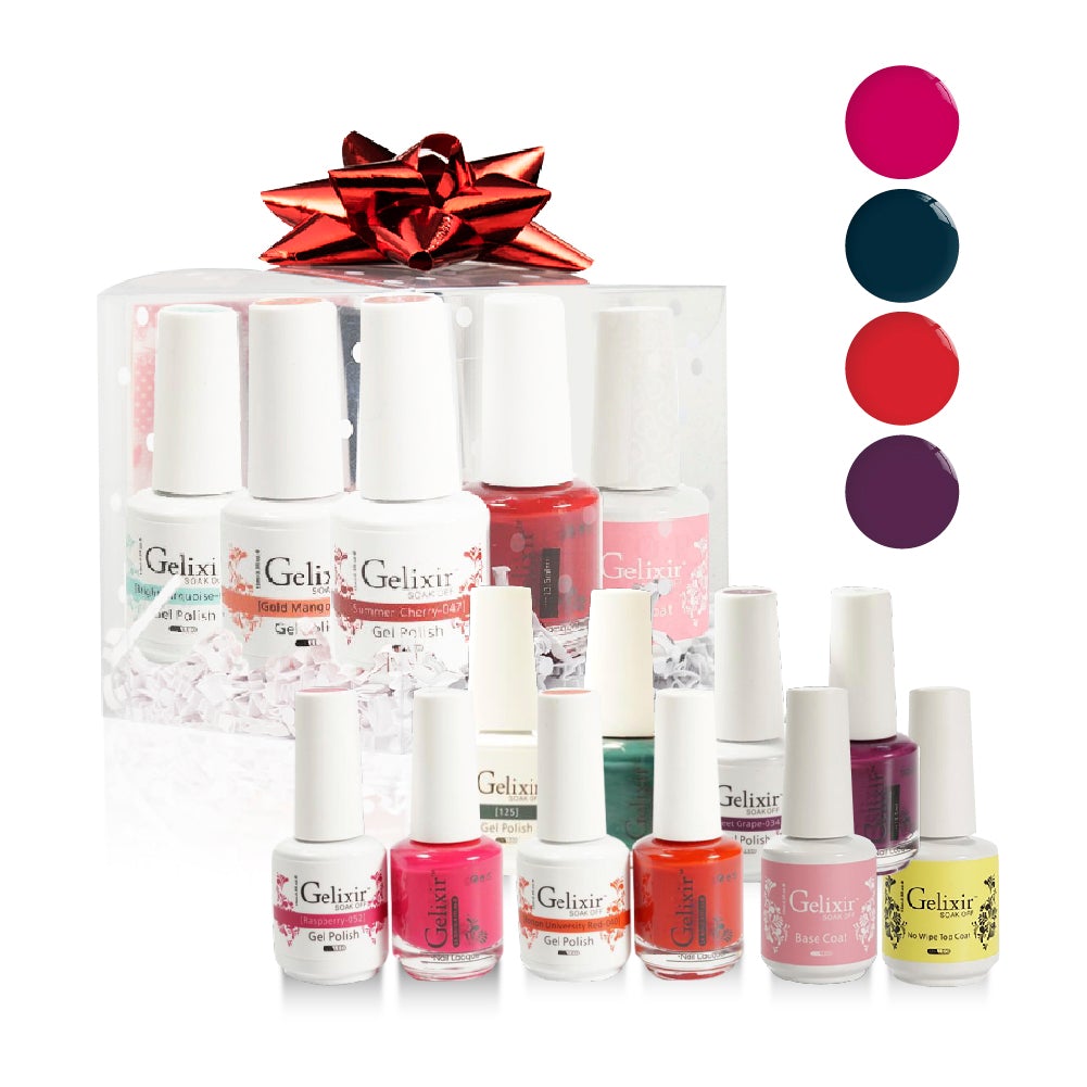 GELIXIR Holiday Gift Bubdle: 4 Gel & Lacquer, 1 Base Gel, 1 Top Gel - 052, 125, 040, 034