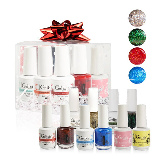 GELIXIR Holiday Gift Bubdle: 4 Gel & Lacquer, 1 Base Gel, 1 Top Gel - 134, 178, 103, 082