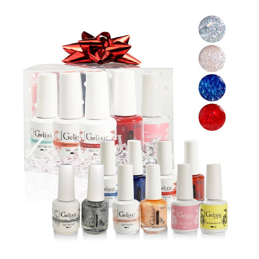 GELIXIR Holiday Gift Bubdle: 4 Gel & Lacquer, 1 Base Gel, 1 Top Gel - 140, 038, 101, 106