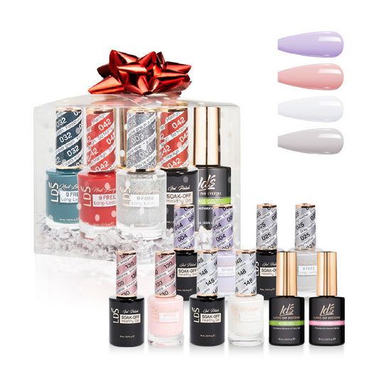 LDS Holiday Gift Bubdle: 4 Gel & Lacquer, 1 Base Gel, 1 Top Gel - 004, 025, 130, 148