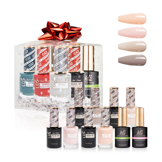 LDS Holiday Gift Bubdle: 4 Gel & Lacquer, 1 Base Gel, 1 Top Gel - 036, 049, 050, 054