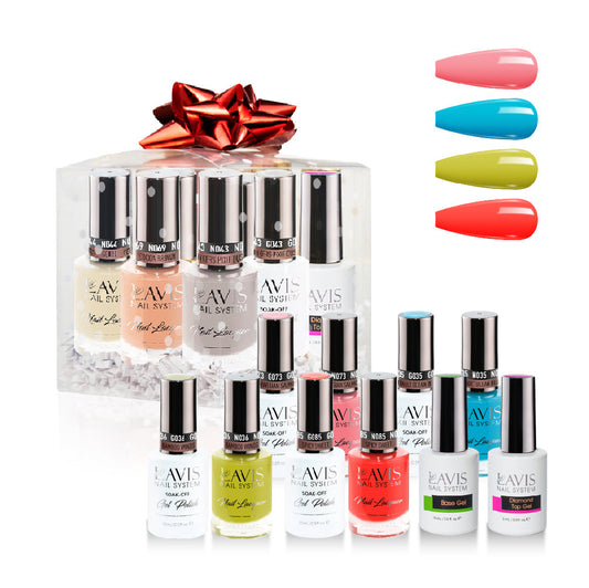 LAVIS Holiday Gift Bubdle: 4 Gel & Lacquer, 1 Base Gel, 1 Top Gel - 073, 035, 036, 085