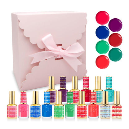 DND DC Holiday Gift Bubdle: 7 Gel Polishes, 1 Base Gel, 1 Top Gel - 280, 027, 254, 063, 262, 068, 036