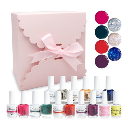 GELIXIR Holiday Gift Bubdle: 7 Gel Polishes, 1 Base Gel, 1 Top Gel - 052, 125, 040, 034, 140, 038, 101