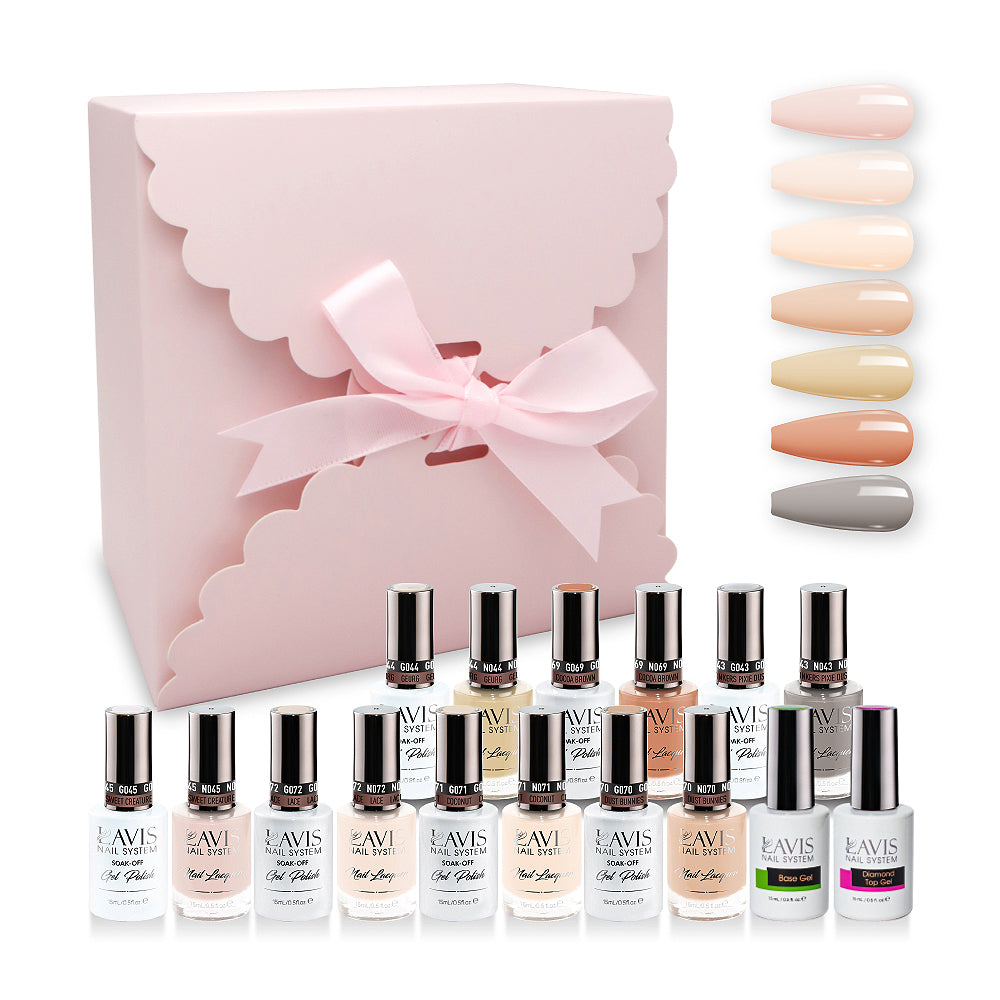 LAVIS Holiday Gift Bubdle: 7 Gel Polishes, 1 Base Gel, 1 Top Gel - 045, 072, 071, 070, 044, 069, 043