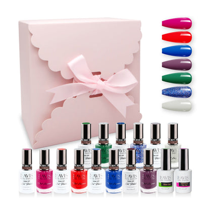 LAVIS Holiday Gift Bubdle: 7 Gel Polishes, 1 Base Gel, 1 Top Gel - 054, 094, 095, 084, 083, 108, 079