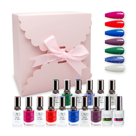 LAVIS Holiday Gift Bubdle: 7 Gel Polishes, 1 Base Gel, 1 Top Gel - 054, 094, 095, 084, 083, 108, 079