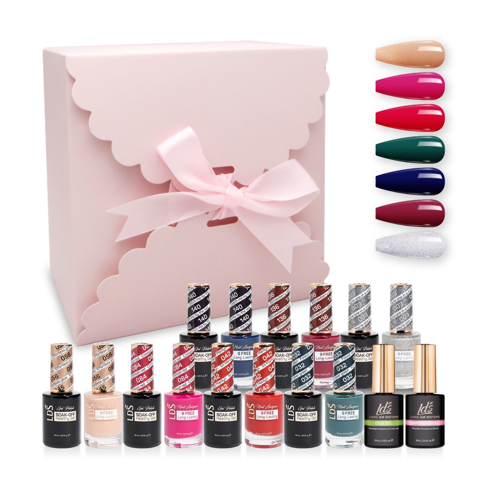 LDS Holiday Gift Bubdle: 7 Gel Polishes, 1 Base Gel, 1 Top Gel - 056, 084, 042, 032, 140, 136, 003