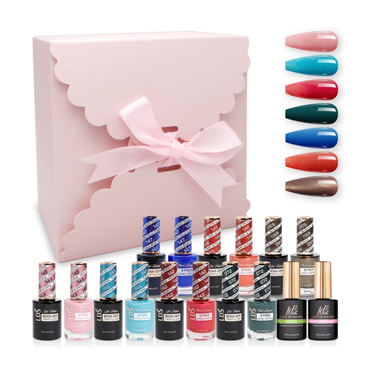 LDS Holiday Gift Bubdle: 7 Gel Polishes, 1 Base Gel, 1 Top Gel - 143, 145, 142, 072, 147, 146, 089