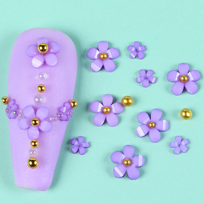 Manicure Decoration Nails Five Petal 3D Flower Beads Beads Nail Gems Nail Jewelry Pearl Flower Manicure Acrylic Crystal - Purple