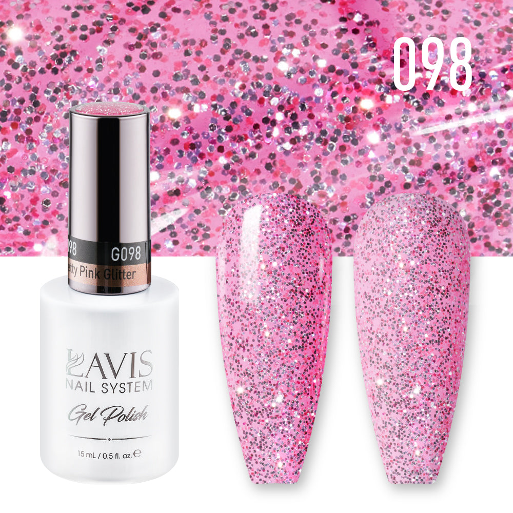 LAVIS 098 Pretty Pink Glitter - Gel Polish 0.5oz