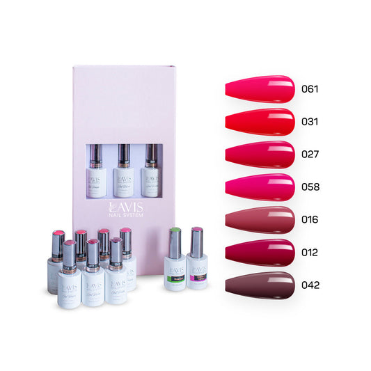 Lavis Holiday Collection: 7 Gel Polishes, 1 Base Gel, 1 Top Gel - WINE OBSESSION - 061; 031; 027; 058; 016; 012; 042 + BT