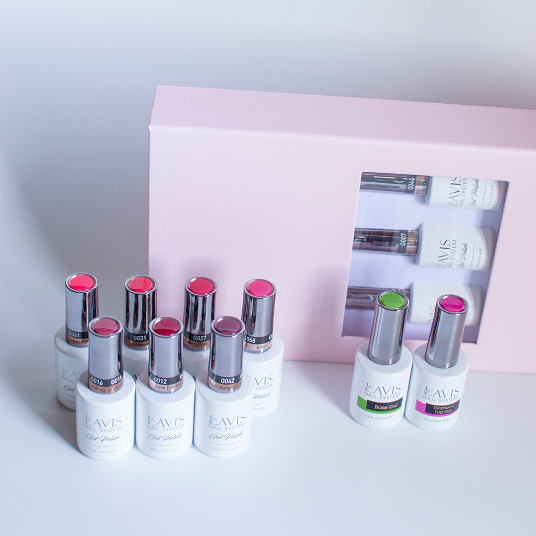 Lavis Holiday Collection: 7 Gel Polishes, 1 Base Gel, 1 Top Gel - WINE OBSESSION - 061; 031; 027; 058; 016; 012; 042 + BT