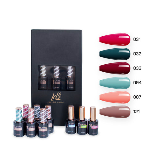 LDS Holiday Collection: 6 Healthy Gel Polishes, 1 Base Gel, 1 Top Gel, 1 Strengthener - WINTER MOOD - 007; 031; 032; 033; 094; 121