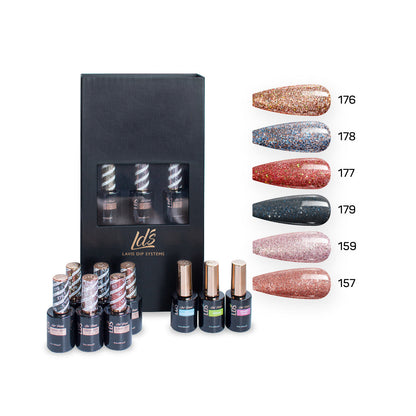 LDS Holiday Collection: 6 Healthy Gel Polishes, 1 Base Gel, 1 Top Gel, 1 Strengthener - MASTER GLITTER -  157; 159; 176; 177; 178; 179