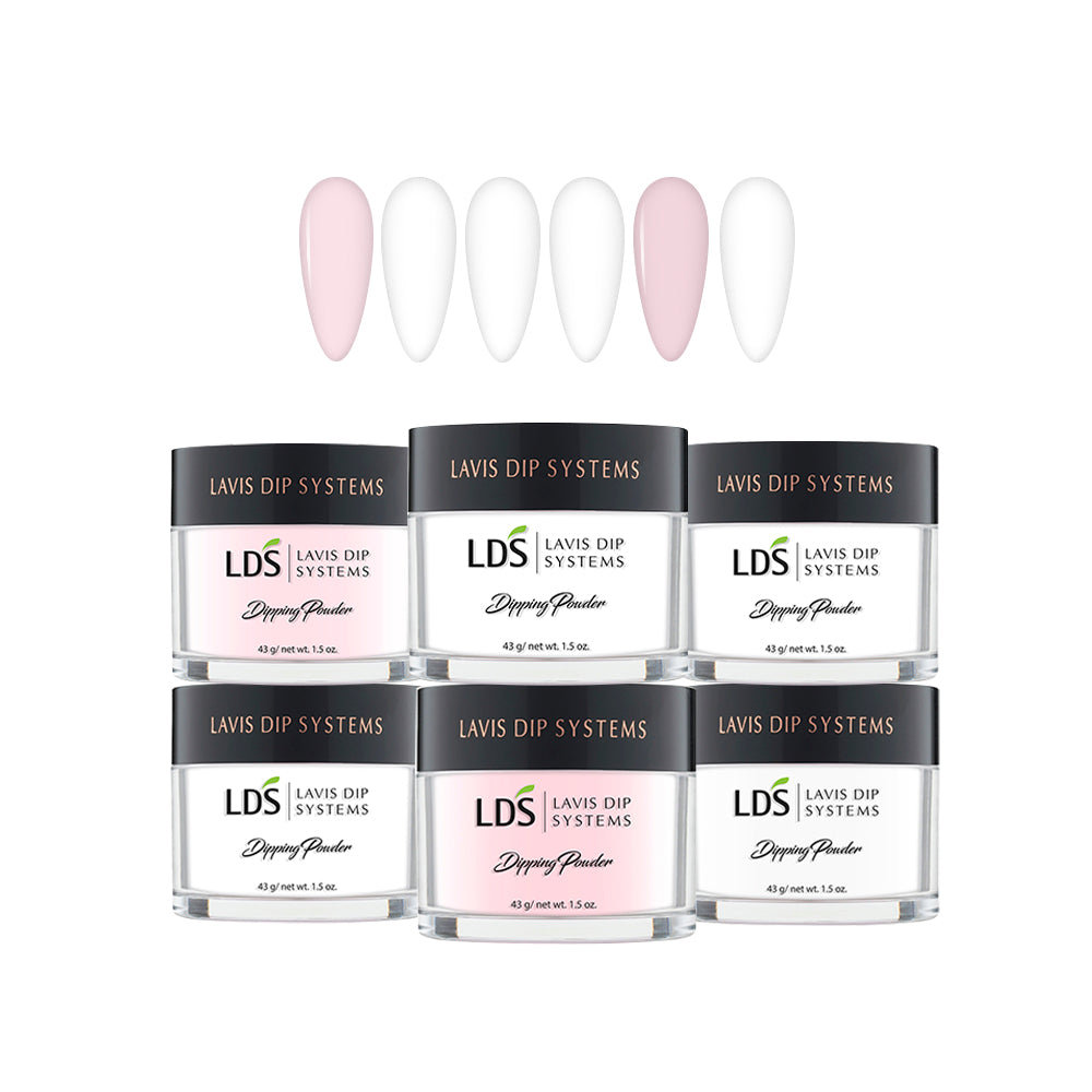 Acrylic & Dip Powder Kit ( 6 colors): Natural, Candy Pink, Snow White, Natural Pink, French White, Clear Powder
