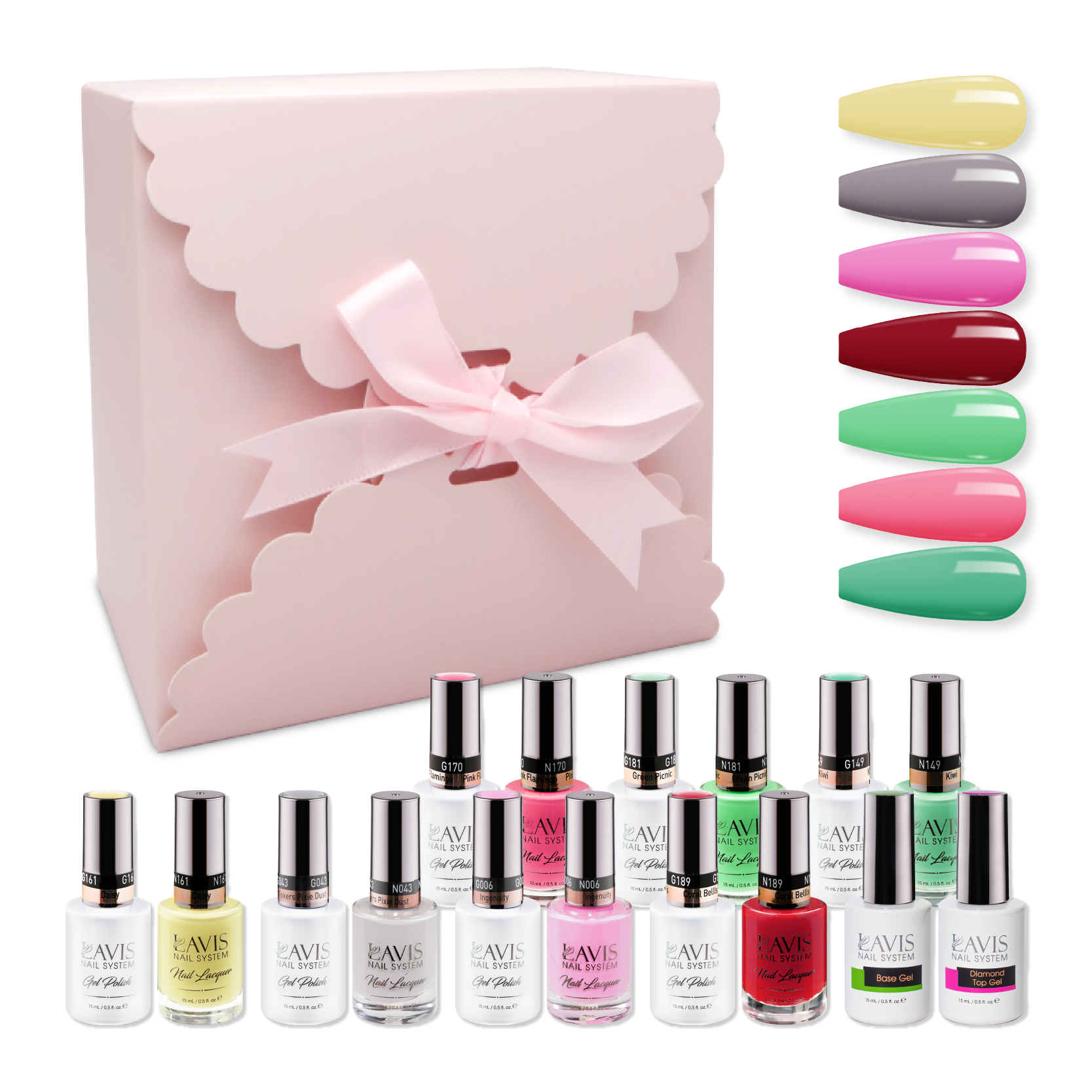 LAVIS Holiday Gift Bundle Set 11: 7 Gel & Lacquer, 1 Base Gel, 1 Top Gel - 181; 149; 161; 006; 189; 043; 170