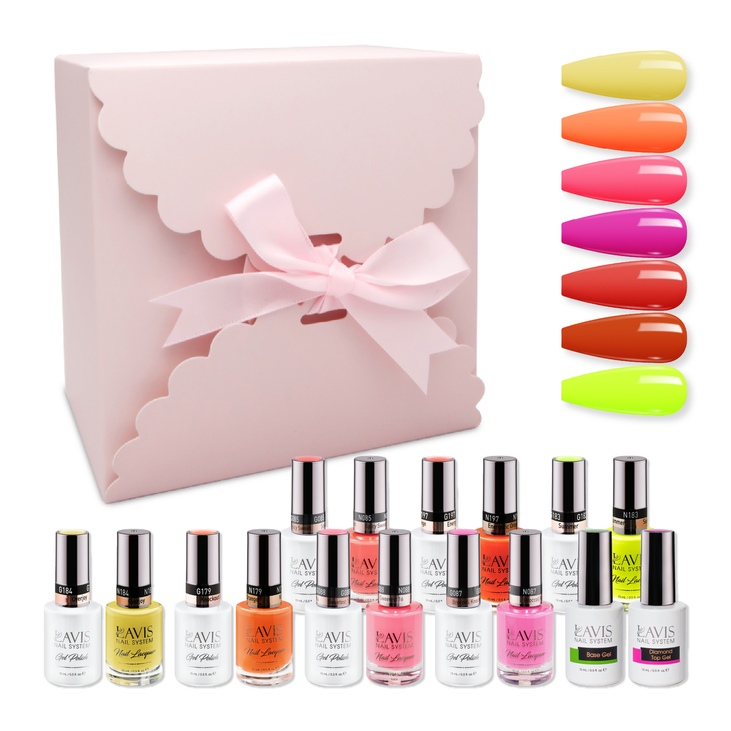 LAVIS Holiday Gift Bundle Set 14: 7 Gel & Lacquer, 1 Base Gel, 1 Top Gel - 085; 087; 088; 179; 183; 184; 197