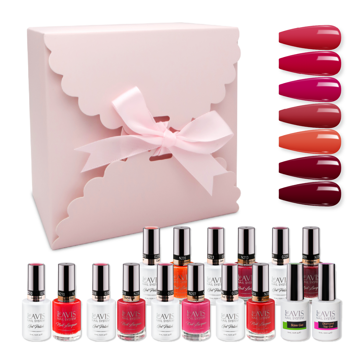 LAVIS Holiday Gift Bundle Set 22: 7 Gel & Lacquer, 1 Base Gel, 1 Top Gel - 205; 206; 207; 208; 209; 210; 213