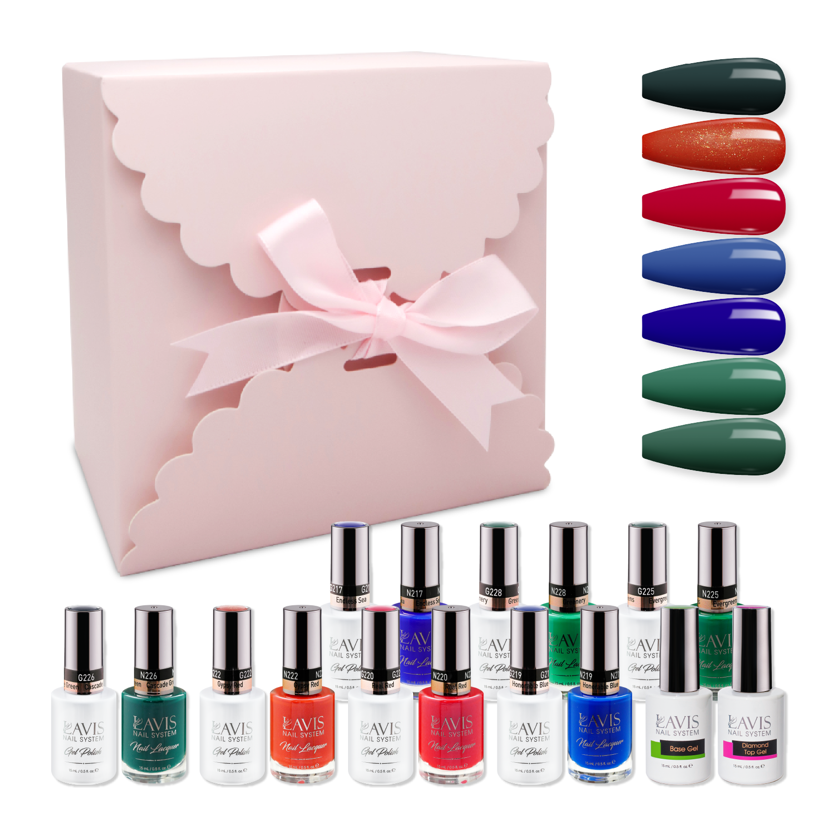 LAVIS Holiday Gift Bundle Set 23: 7 Gel & Lacquer, 1 Base Gel, 1 Top Gel - 217; 219; 220; 222; 225; 226; 228