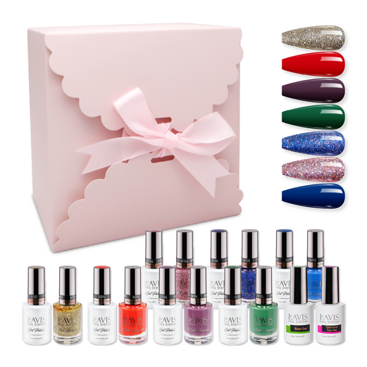 LAVIS Holiday Gift Bundle Set 25: 7 Gel & Lacquer, 1 Base Gel, 1 Top Gel - 094; 095; 108; 083; 101; 084; 104