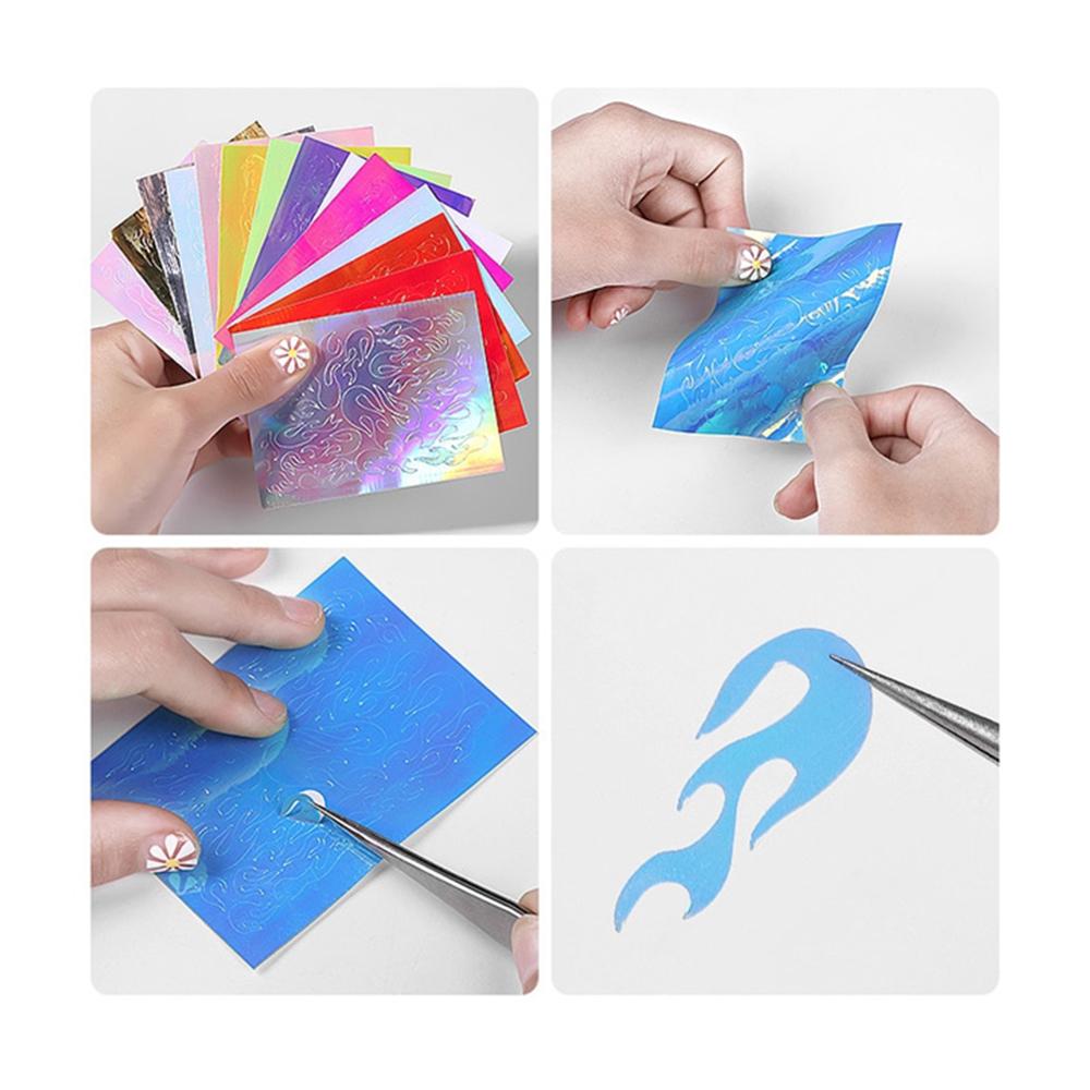 16 PCS Holographic Fire Flame Nail Art Decals