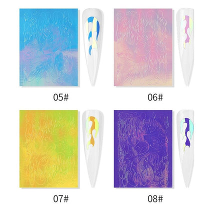 16 PCS Holographic Fire Flame Nail Art Decals