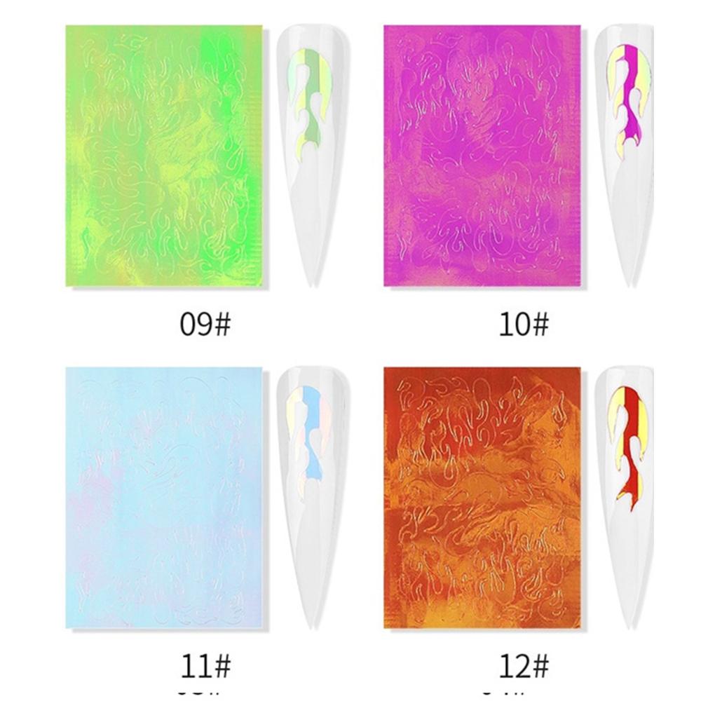 16 PCS Holographic Fire Flame Nail Art Decals