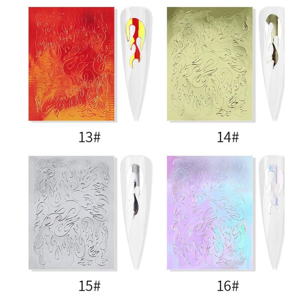 16 PCS Holographic Fire Flame Nail Art Decals