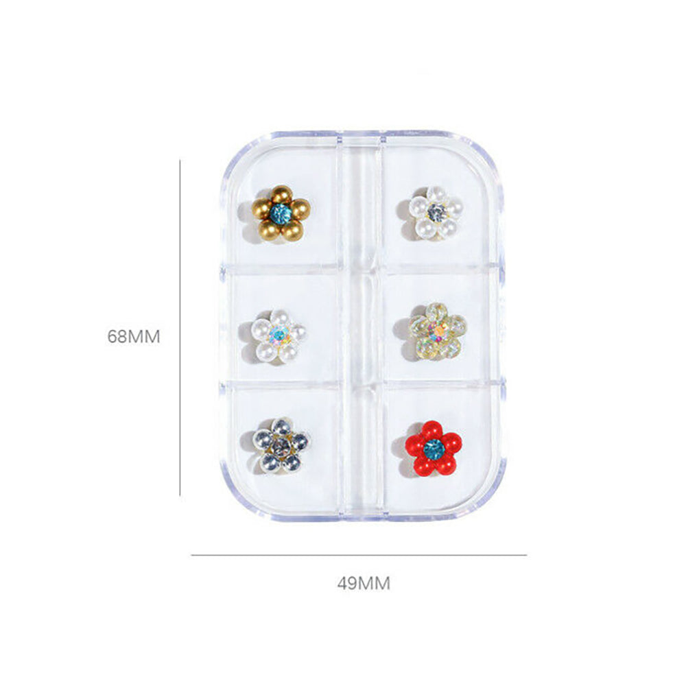 Flower Opnament 6 Grid Pack Alloy Nail Art Charms for Manicure Nail Art Decor